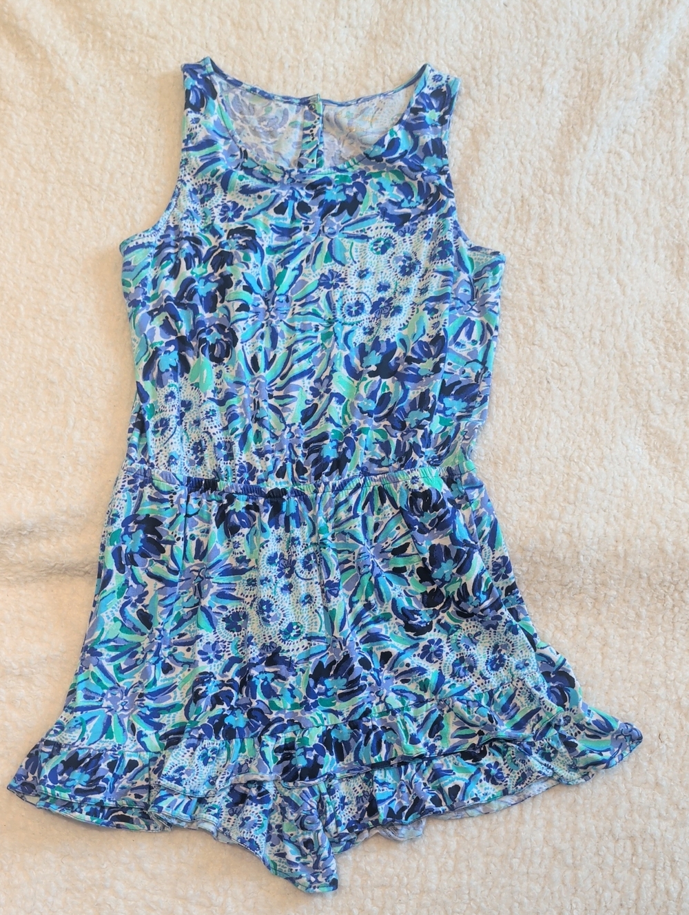 Lilly Pulitzer Girls Floral Sleeveless Romper Blue Aqua | Size 16 Youth.